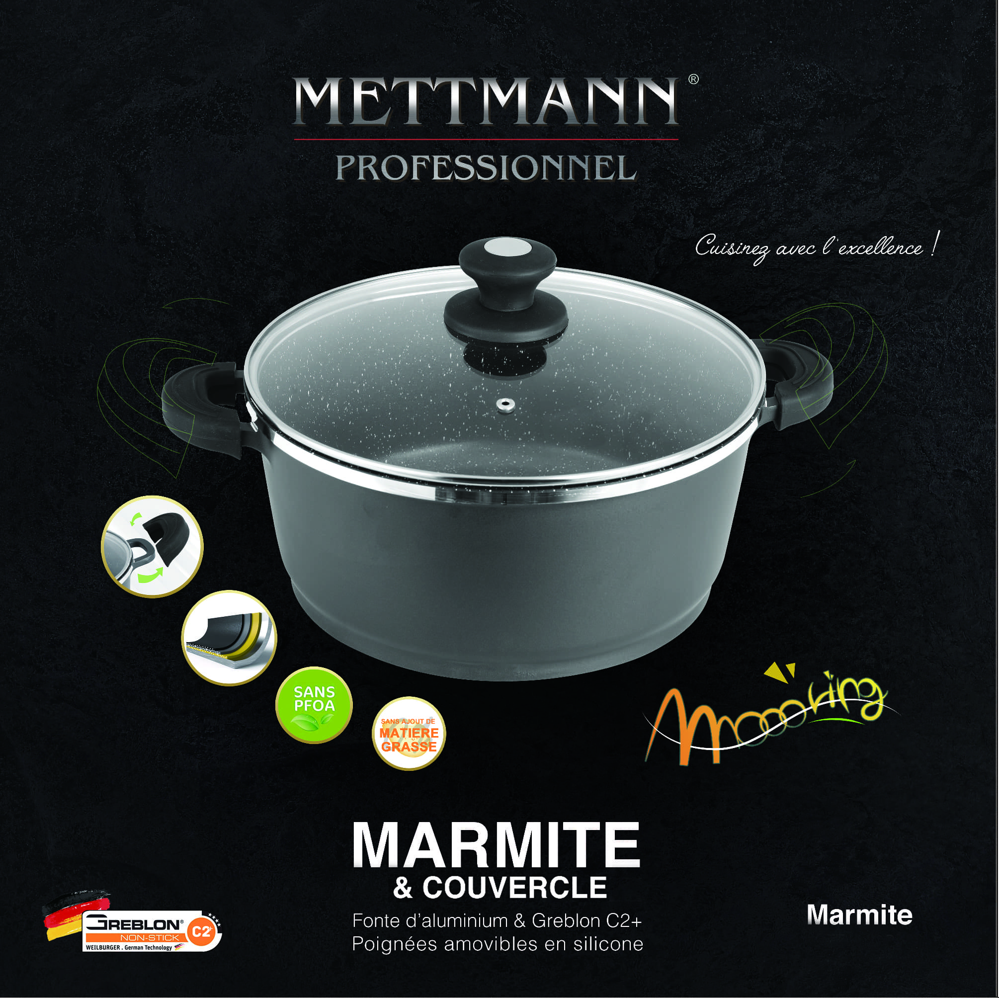 Marmite Zinel 30 Cm - Revêtement Antiadhésif, Aluminium Anodisé Dur, Induction Compatible - Gris